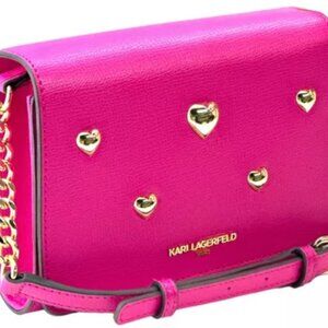 Karl Lagerfeld Paris Maybelle Hot Pink Gold Heart Crossbody NWT RETAIL $168